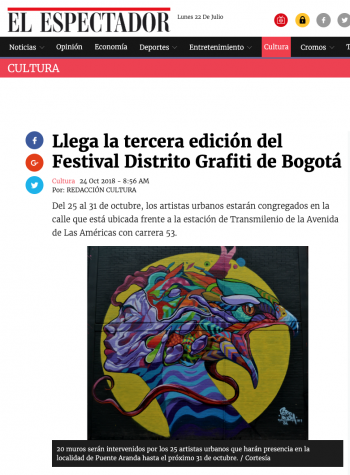  Llega la tercera edición del Festival Distrito Grafiti de Bogotá