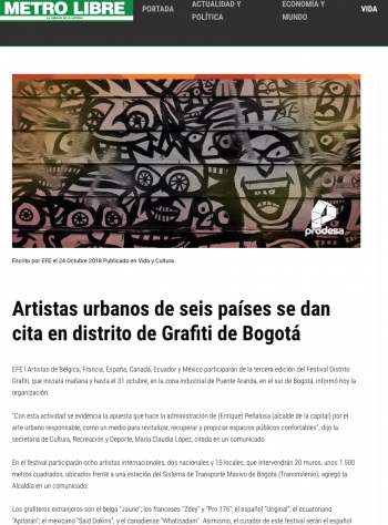 Artistas urbanos de seis países se dan cita en distrito de Grafiti de Bogotá